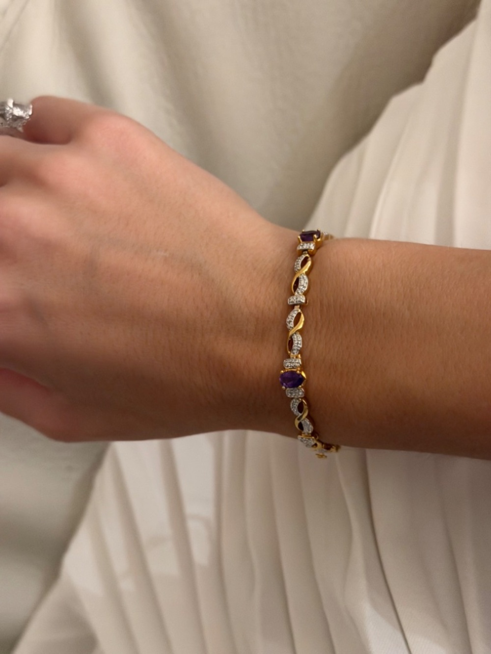 18K Gold Plated Ametist & Diamond Tennis Inspired Bracelet